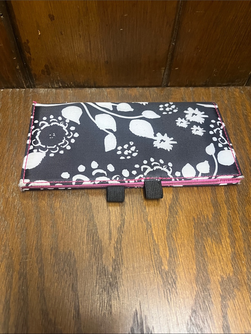 Floral Thirty-One Black and White with Pink Checkbook Cover